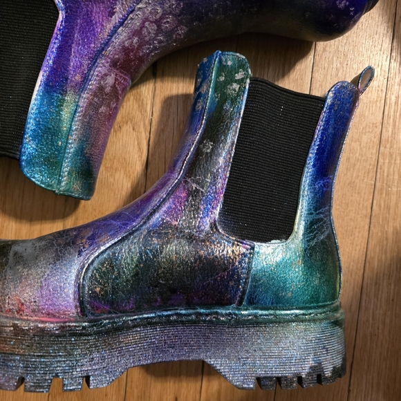 HANDCRAFTED Upcycled Chelsea Boots HANDPAINTED Leather Ankle Booties Size 9M - Picture 14 of 17